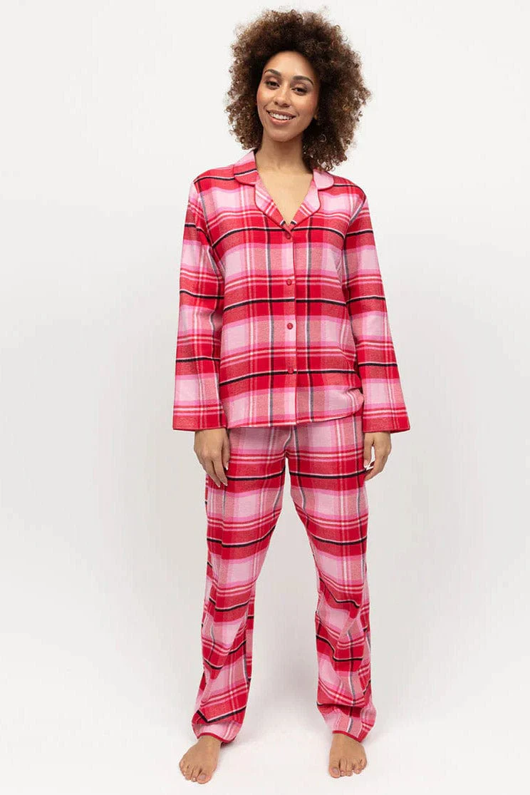 Noelle Check Soft Brushed Pyjama Set - Red - Image 3