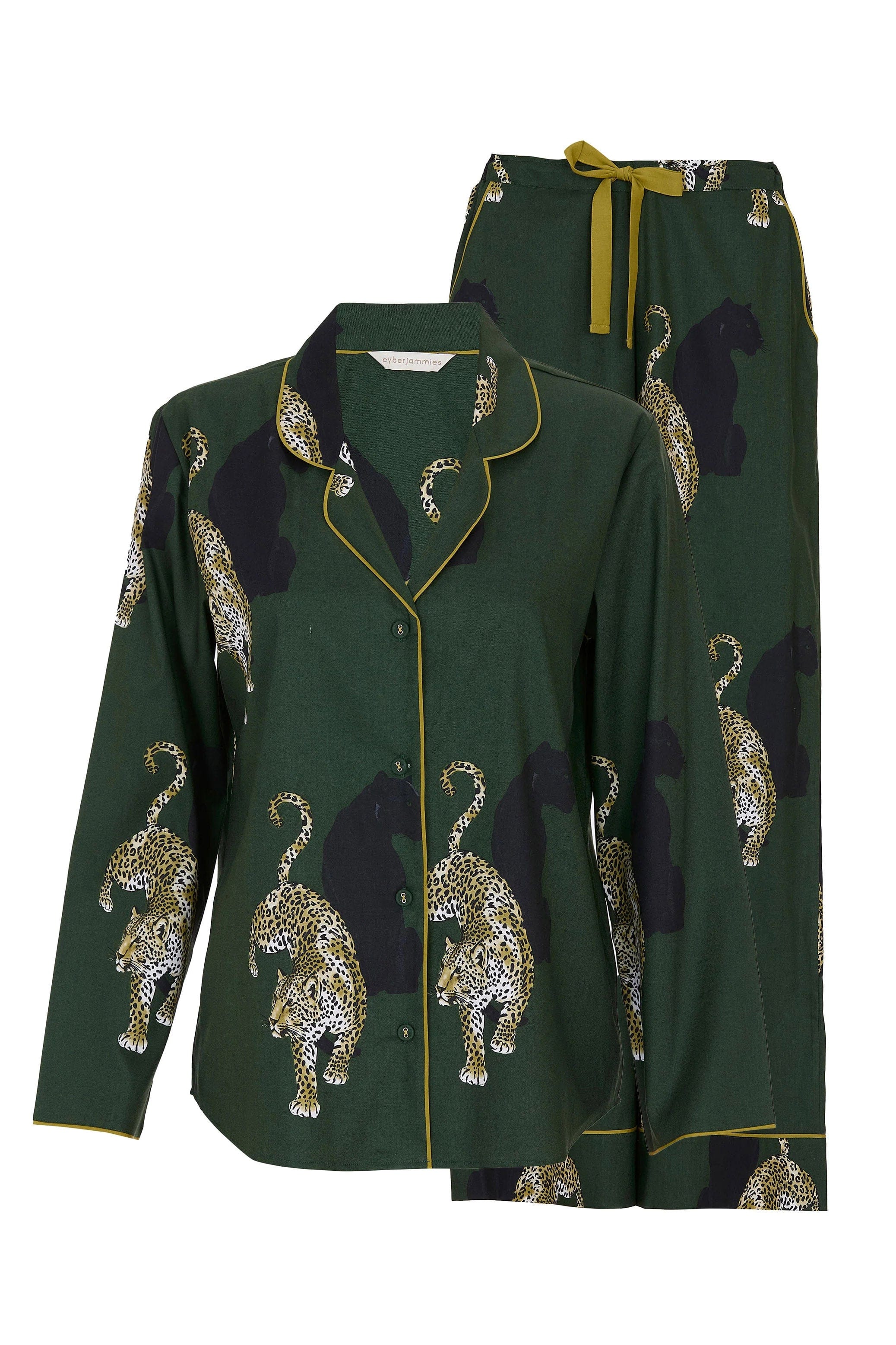 Olive Leopard Print Wide Leg Pyjama Set - Olive