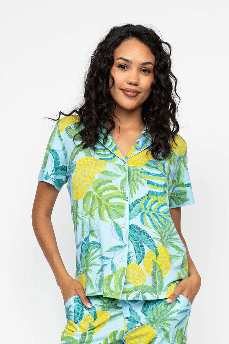 Paige Pineapple Jersey Cropped Pyjama Set - Blue - Image 3
