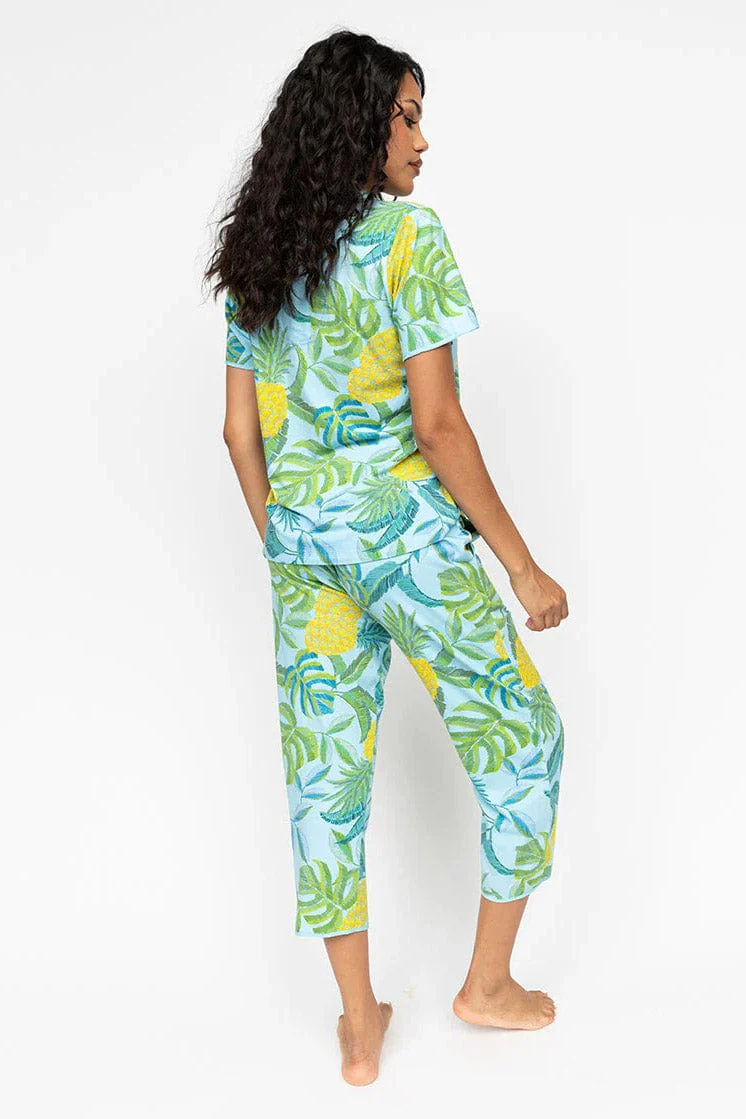Paige Pineapple Jersey Cropped Pyjama Set - Blue - Image 4
