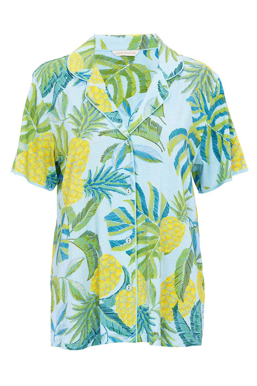 Paige Pineapple Jersey Cropped Pyjama Set - Blue - Image 5