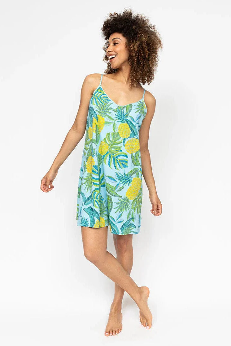 Paige Pineapple Jersey Strappy Short Nightdress - Blue - Image 3