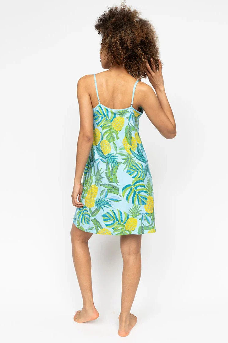 Paige Pineapple Jersey Strappy Short Nightdress - Blue - Image 4