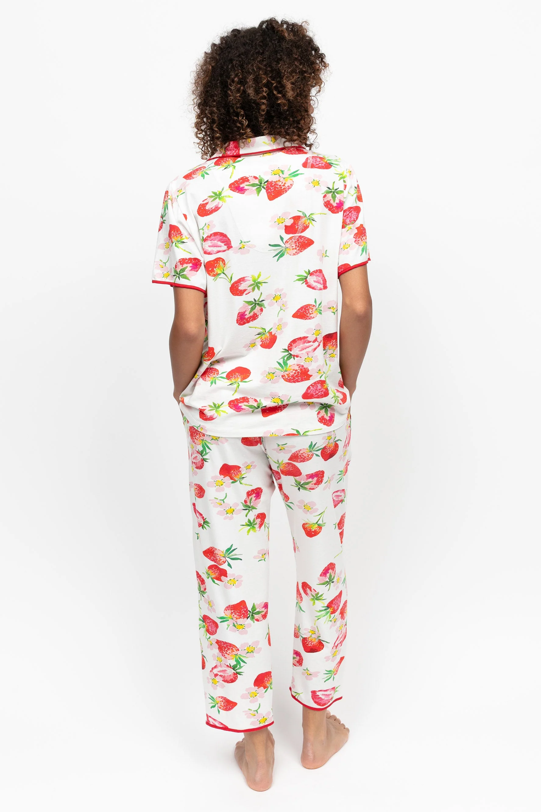 Pippa Strawberry Cropped Jersey Pyjama Set - Red - Image 3