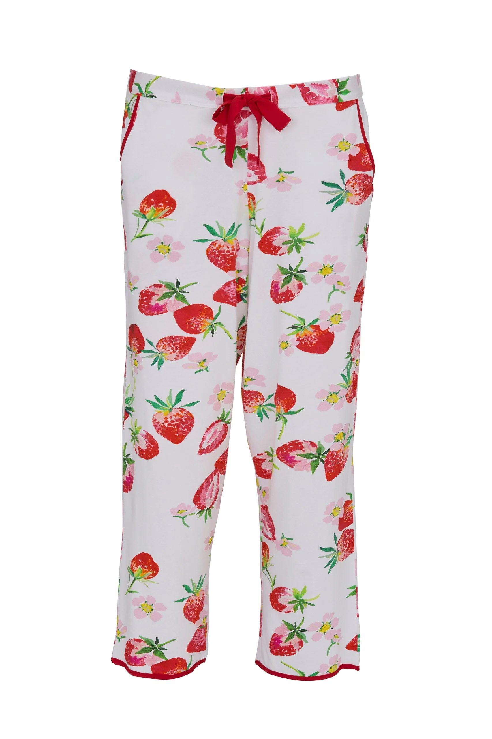 Pippa Strawberry Cropped Jersey Pyjama Set - Red - Image 4