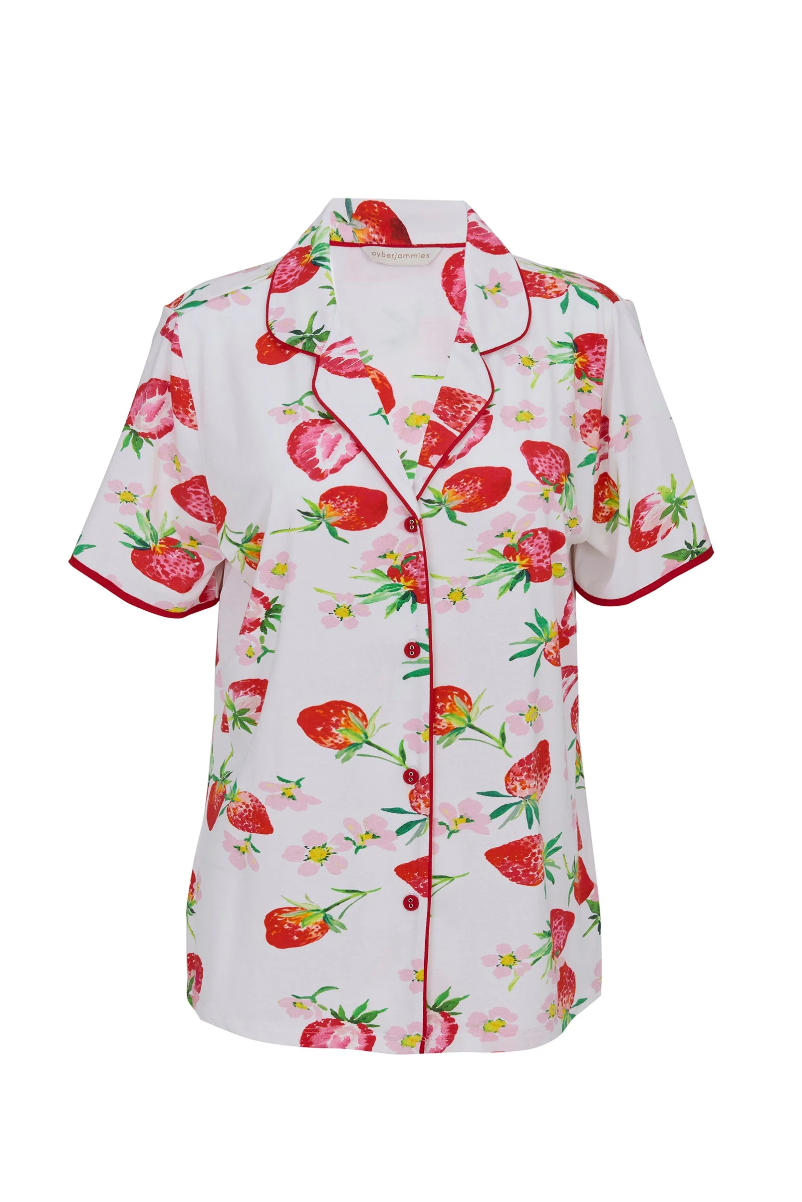 Pippa Strawberry Cropped Jersey Pyjama Set - Red - Image 5