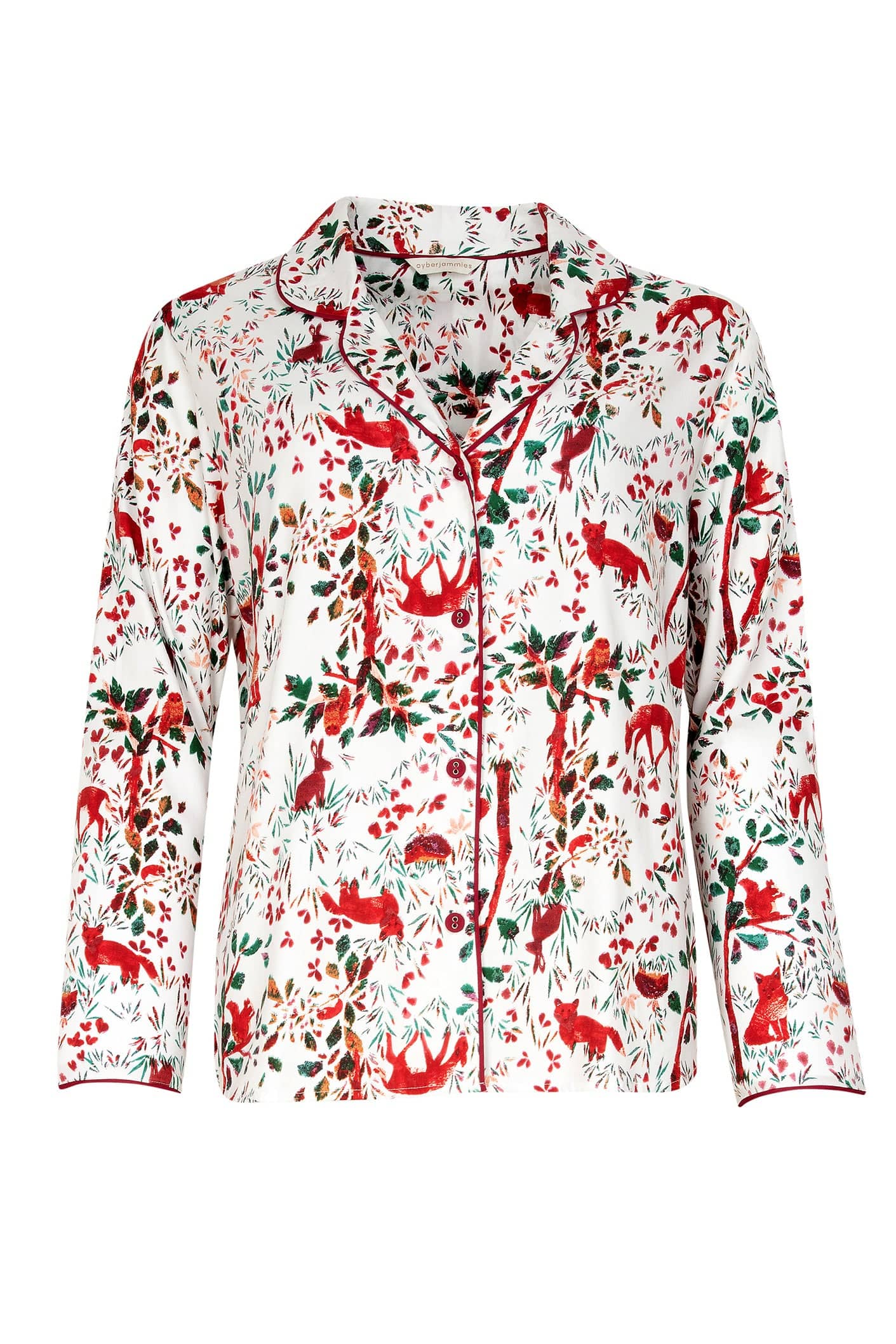 Robyn Forest Print Pyjama Top - White/Red