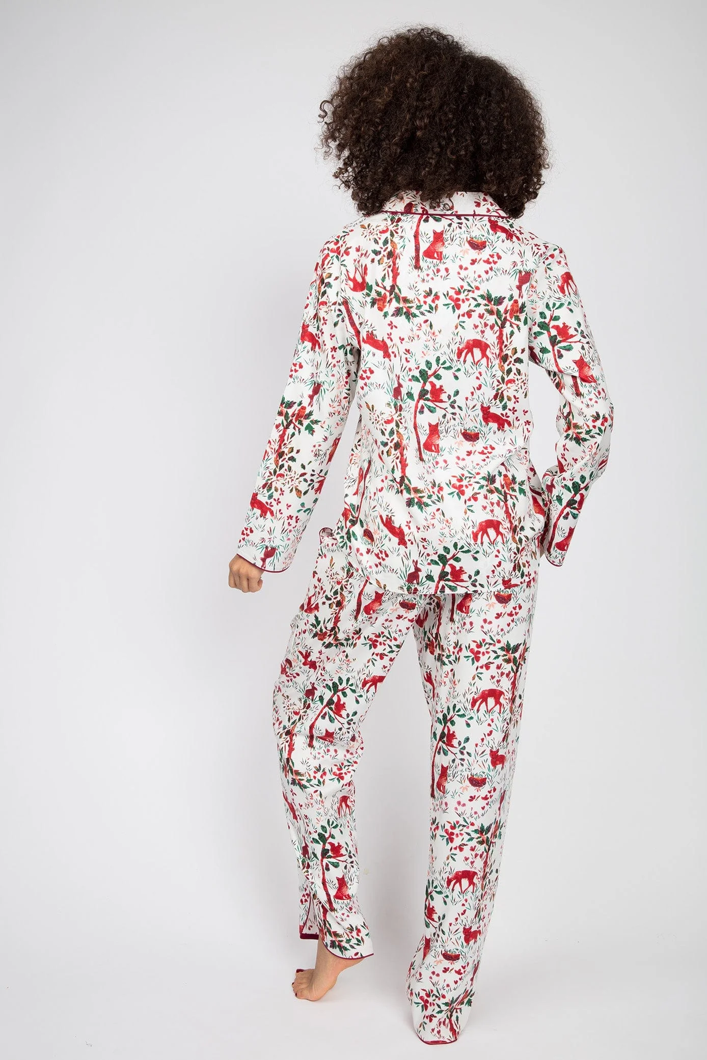 Robyn Forest Print Pyjama Top - White/Red - Image 3