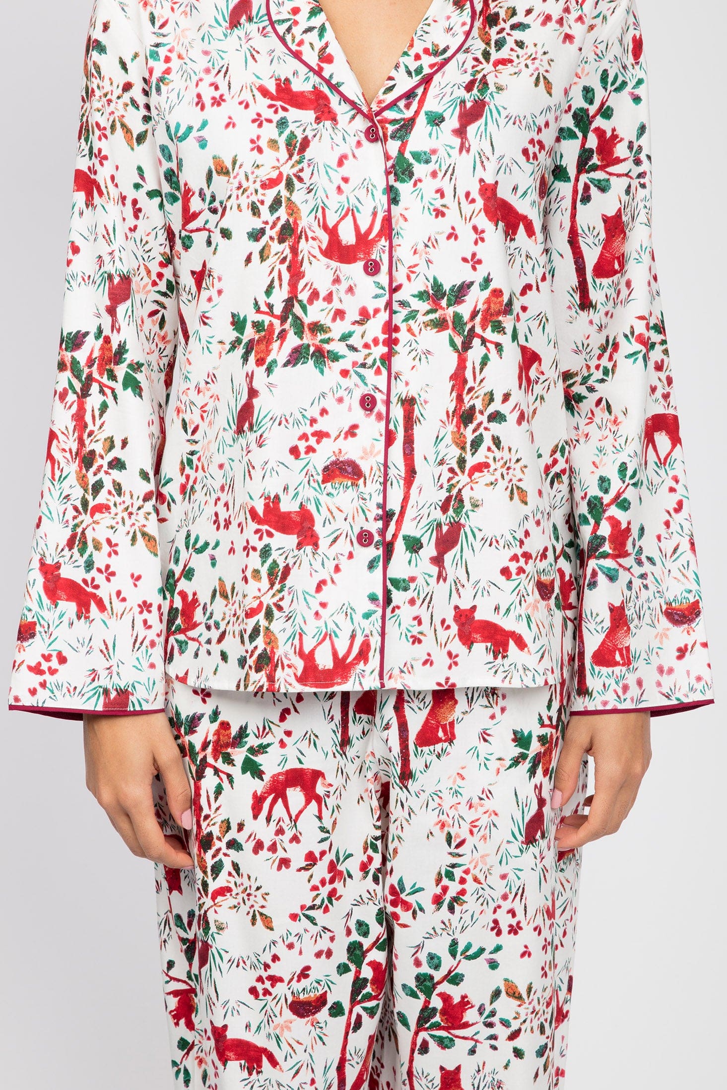 Robyn Forest Print Pyjama Top - White/Red - Image 4