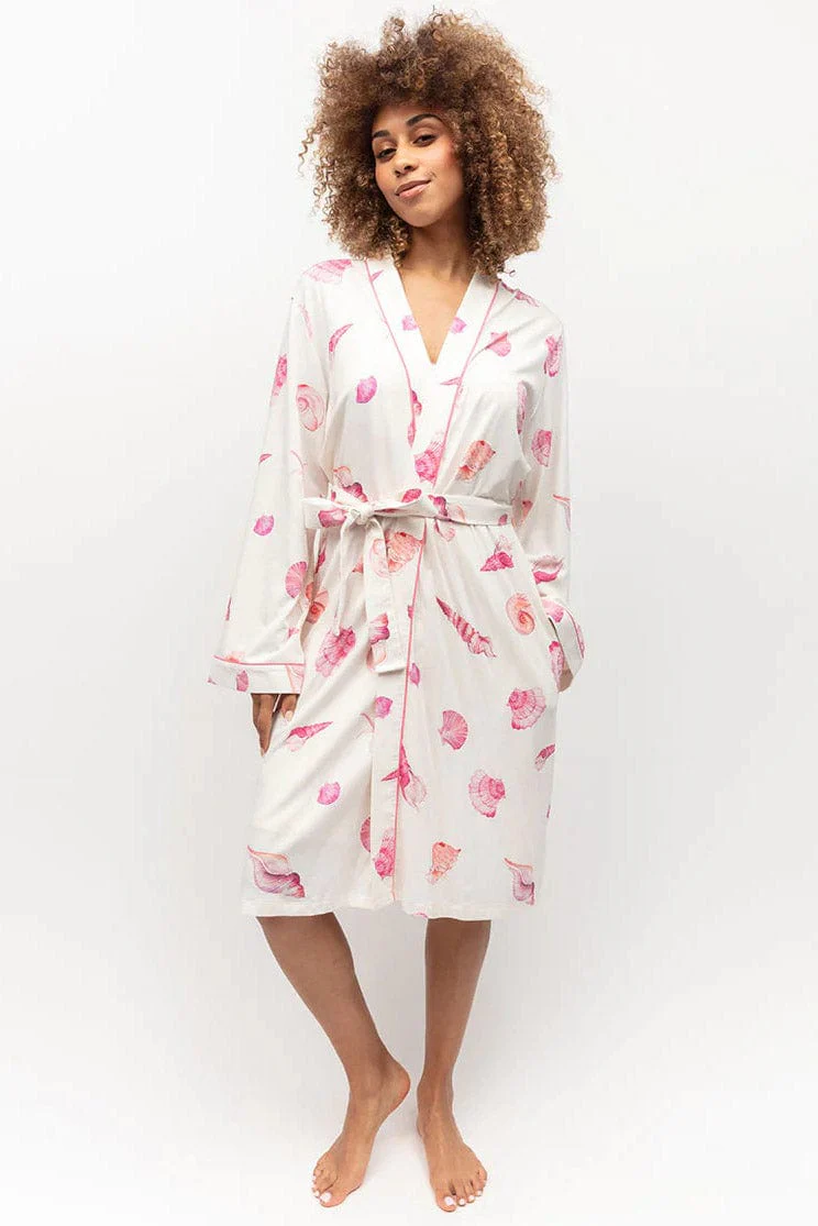 Shelly Shell Print Dressing Gown - Cream/Pink - Image 2