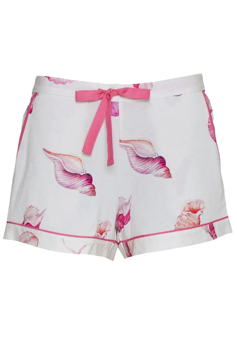Shelly Shell Print Pyjama Shorts - Cream/Pink