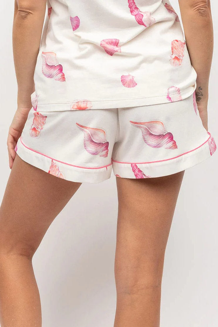 Shelly Shell Print Pyjama Shorts - Cream/Pink - Image 2