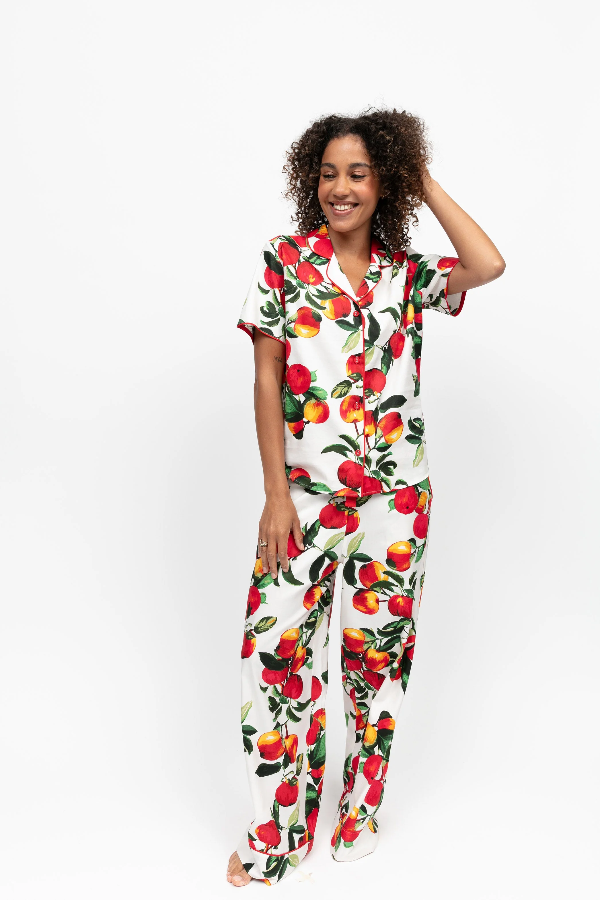 Tara Apple Wide Leg Pyjama Set - Red - Image 2