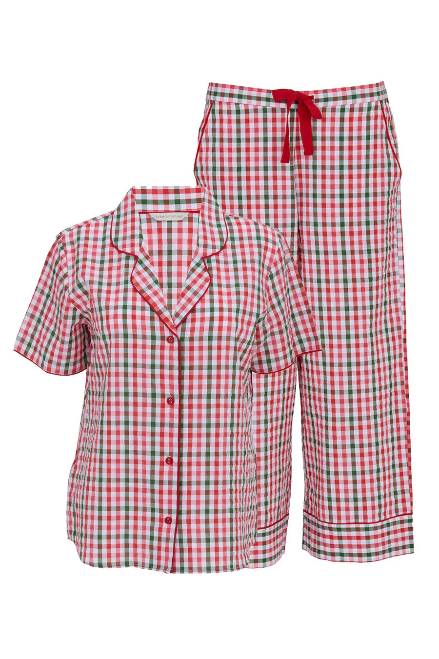 Tara Seersucker Cropped Pyjama Set - Red