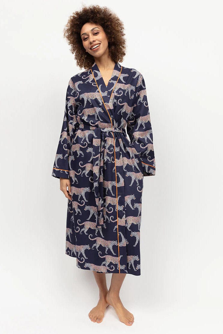 Taylor Leopard Print Dressing Gown - Navy - Image 2