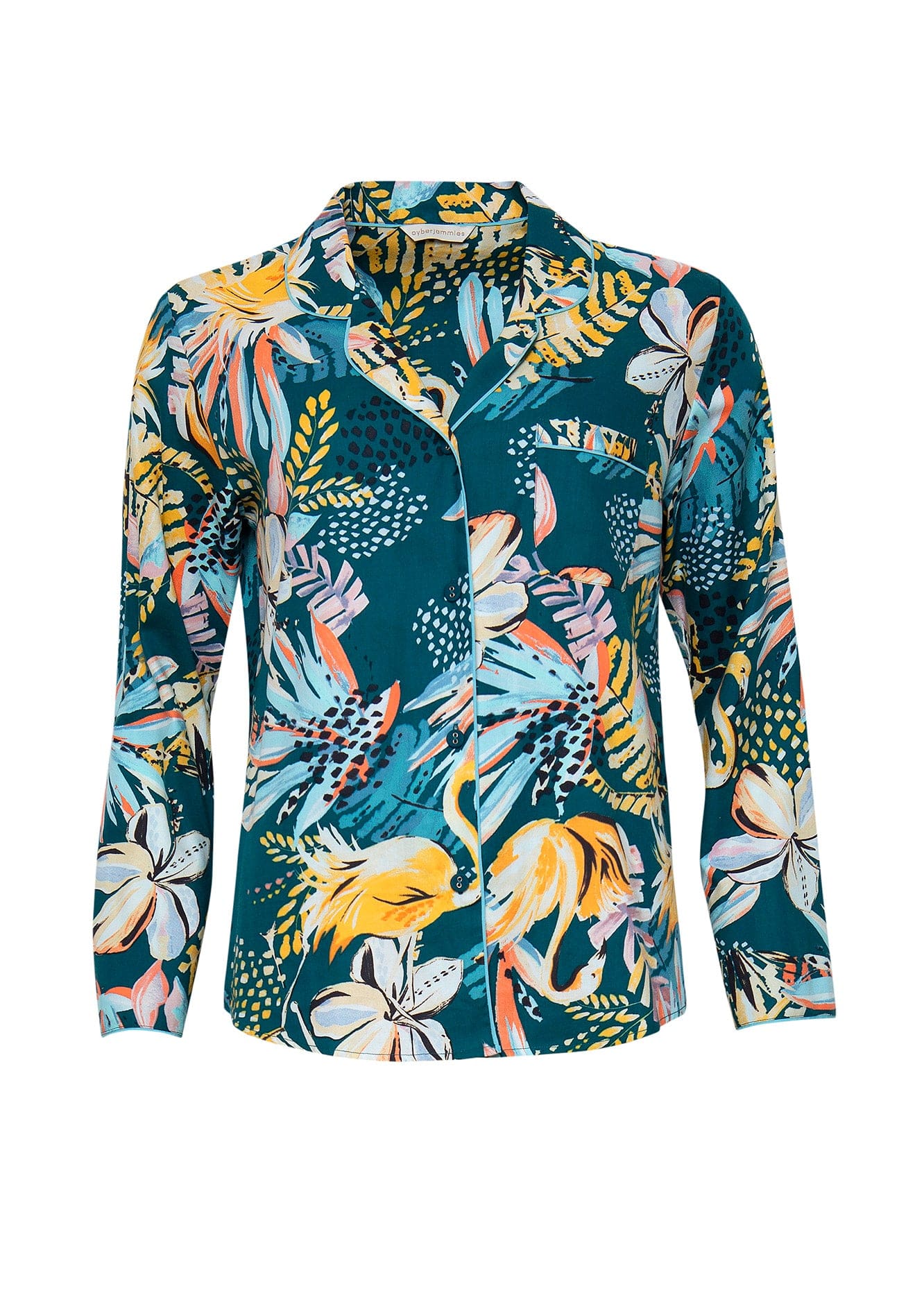 Valerie Swan Print Pyjama Top - Teal/Multi