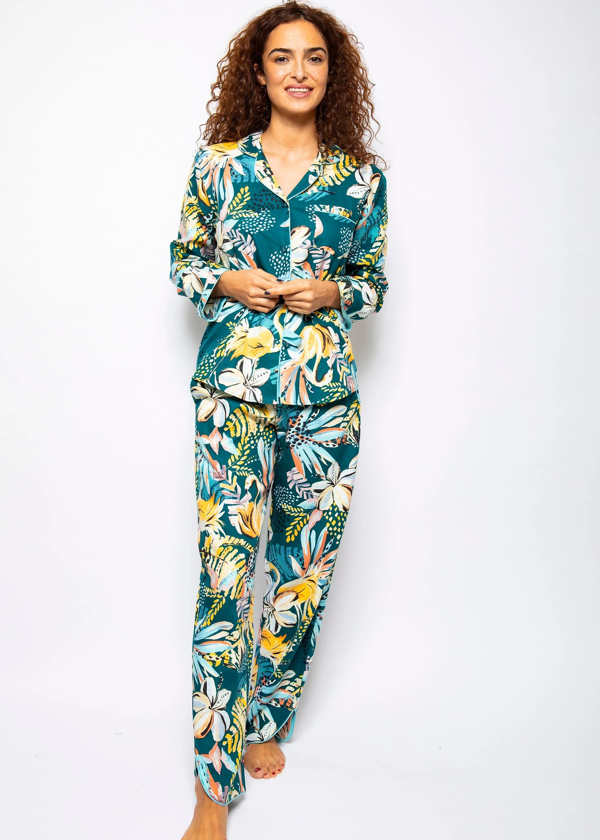 Valerie Swan Print Pyjama Top - Teal/Multi - Image 3