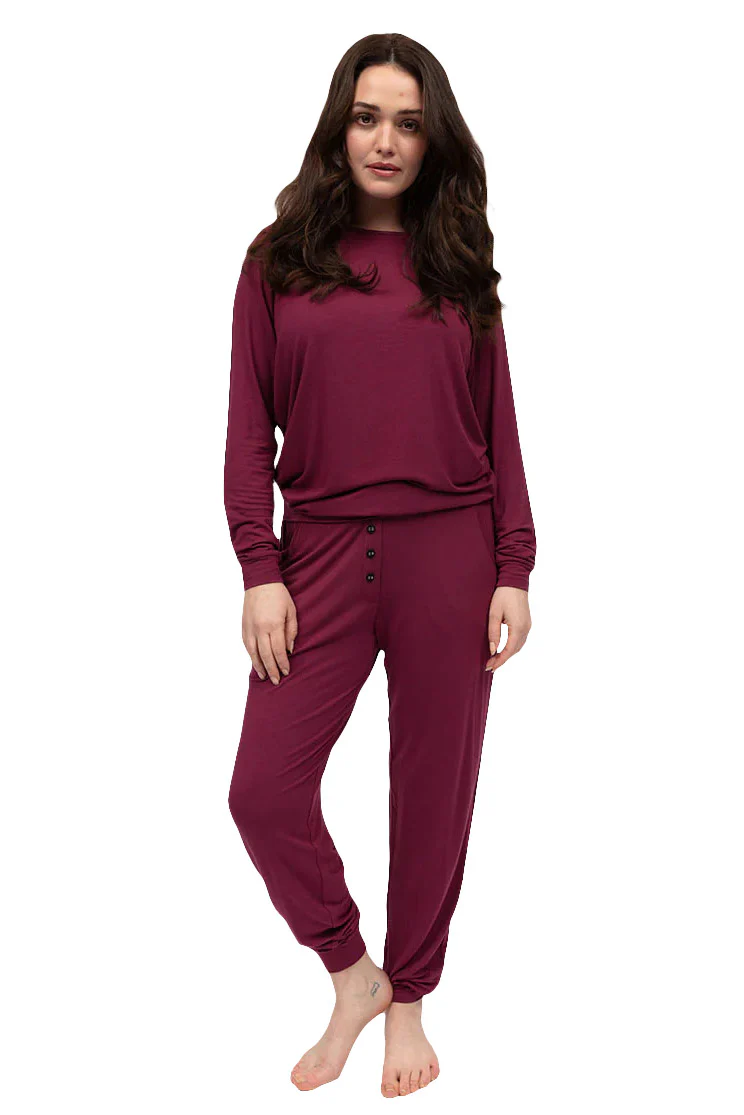 Yasmin Slouch Jersey Pyjama Set - Ox Blood