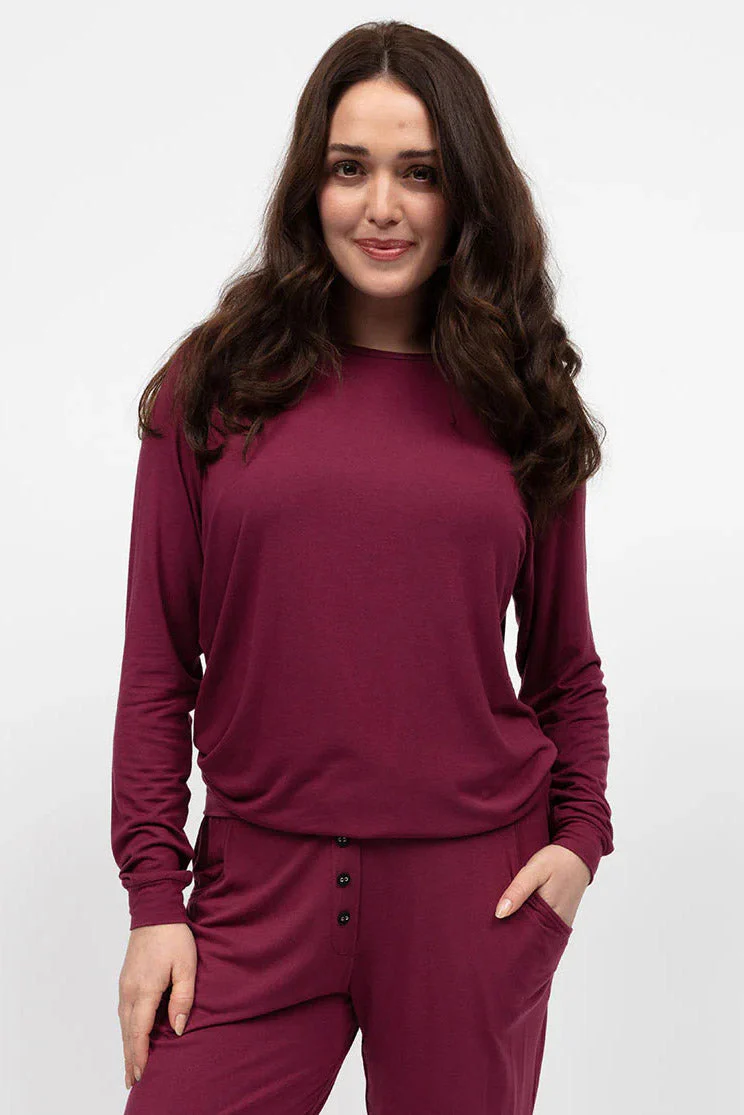 Yasmin Slouch Jersey Pyjama Set - Ox Blood - Image 3
