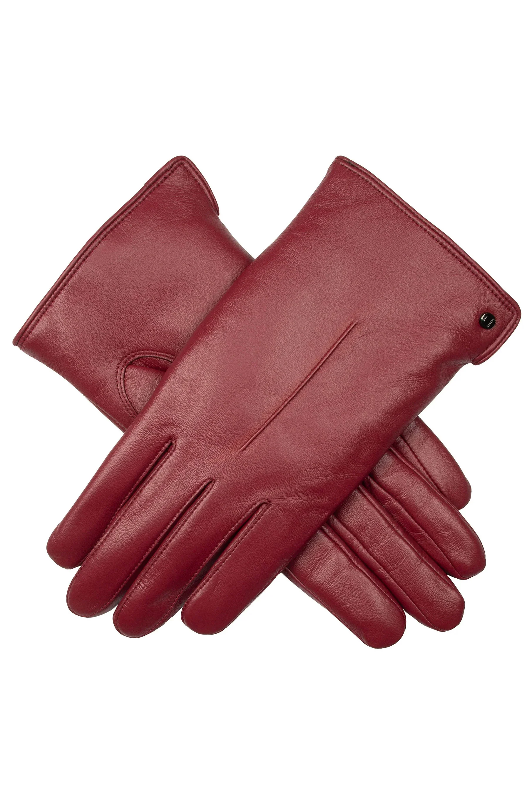 Faux Fur-Lined Touchscreen Leather Gloves - Claret