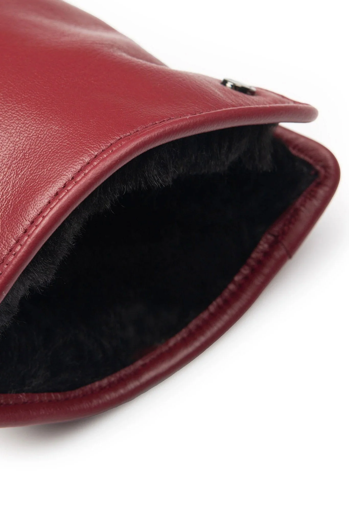 Faux Fur-Lined Touchscreen Leather Gloves - Claret - Image 6