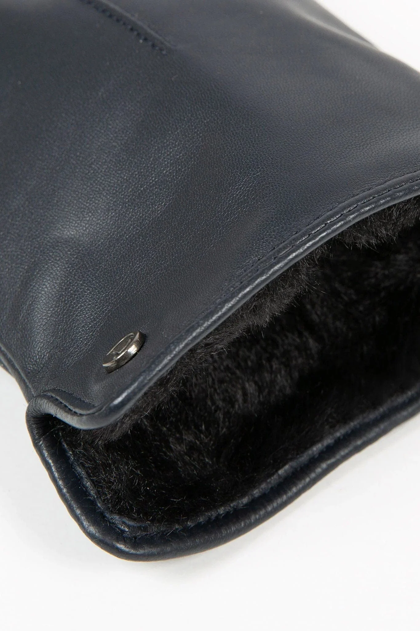 Faux Fur-Lined Touchscreen Leather Gloves - Navy - Image 5
