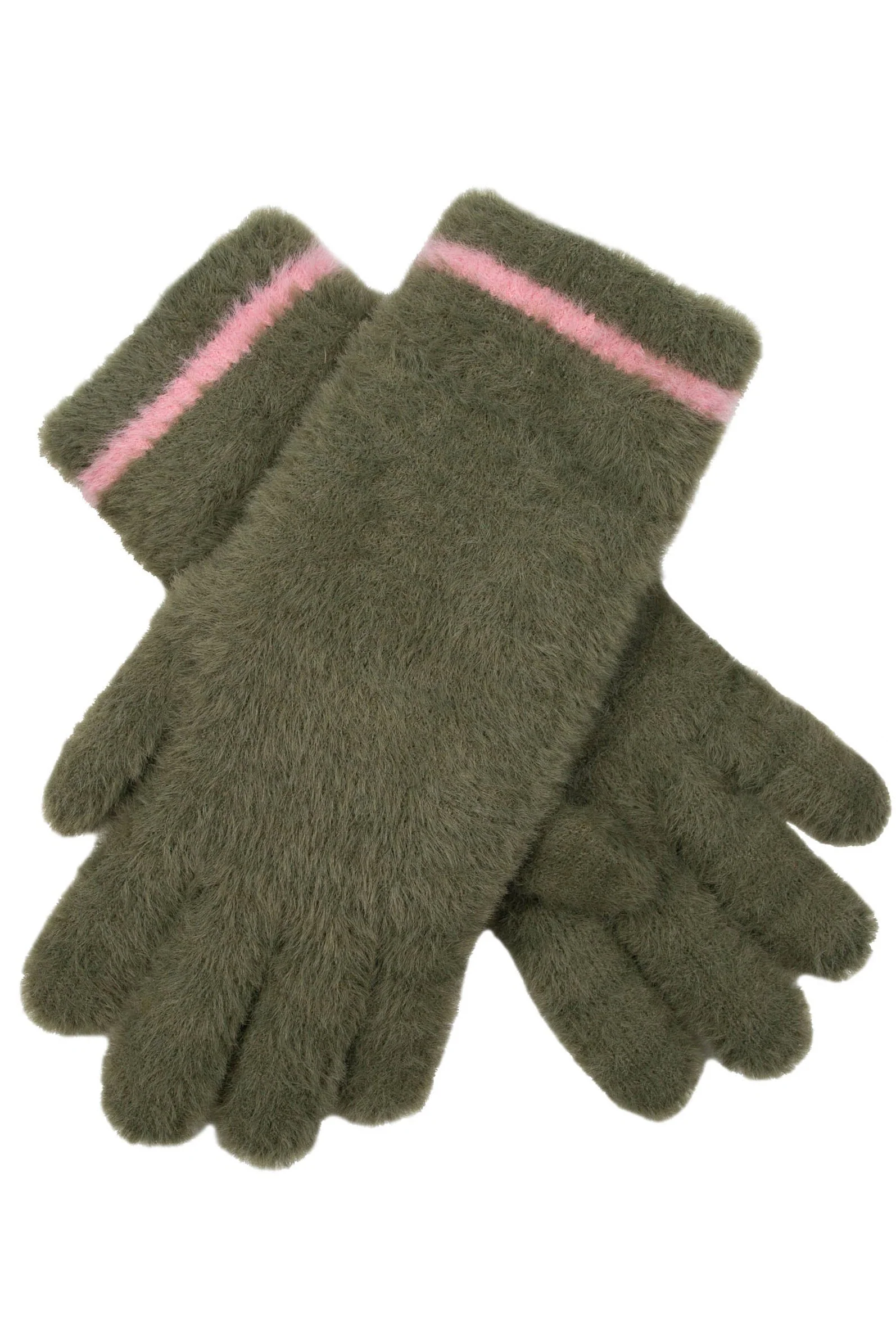 Feather Yarn Supersoft Gloves  - Olive/Pink