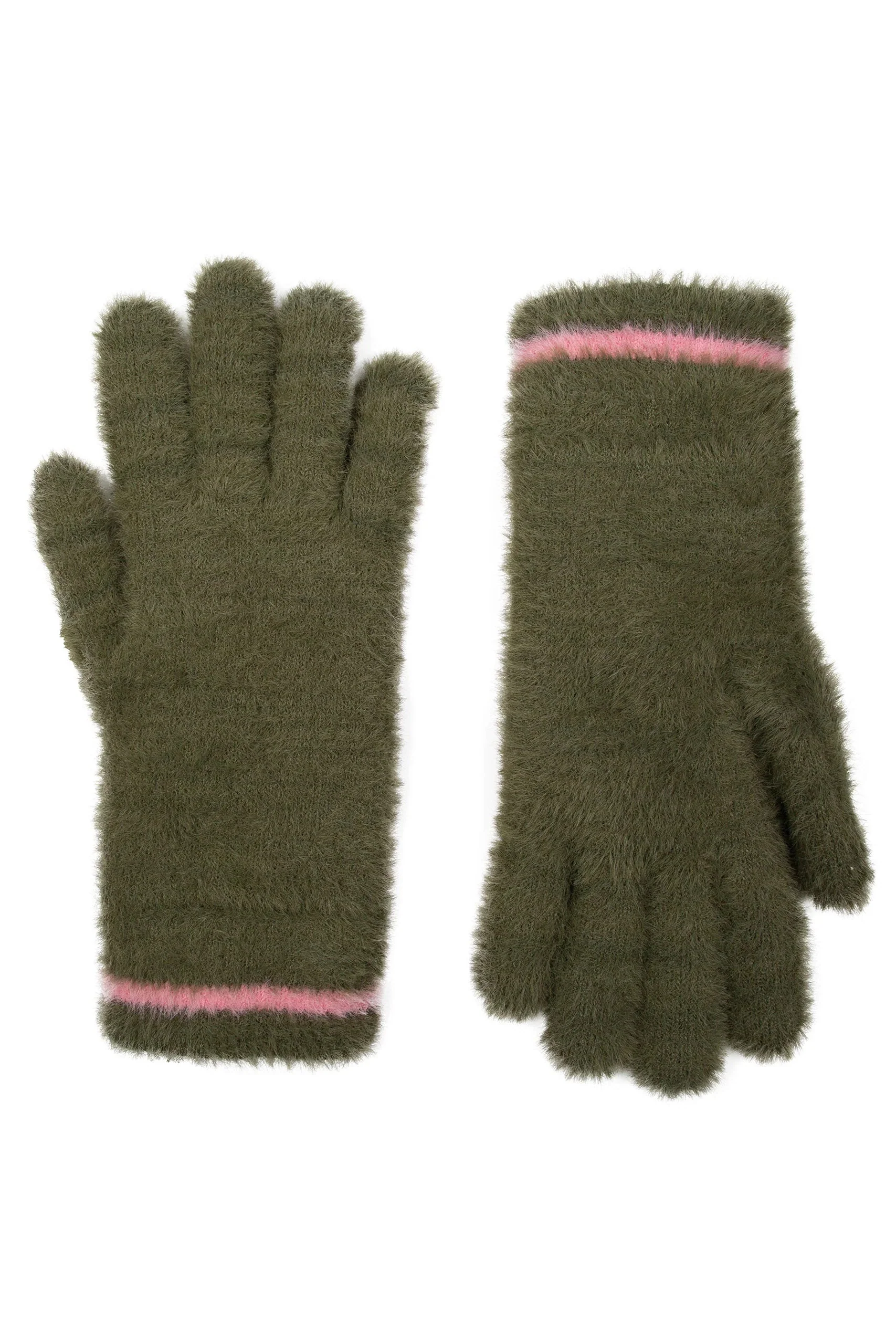 Feather Yarn Supersoft Gloves  - Olive/Pink - Image 2