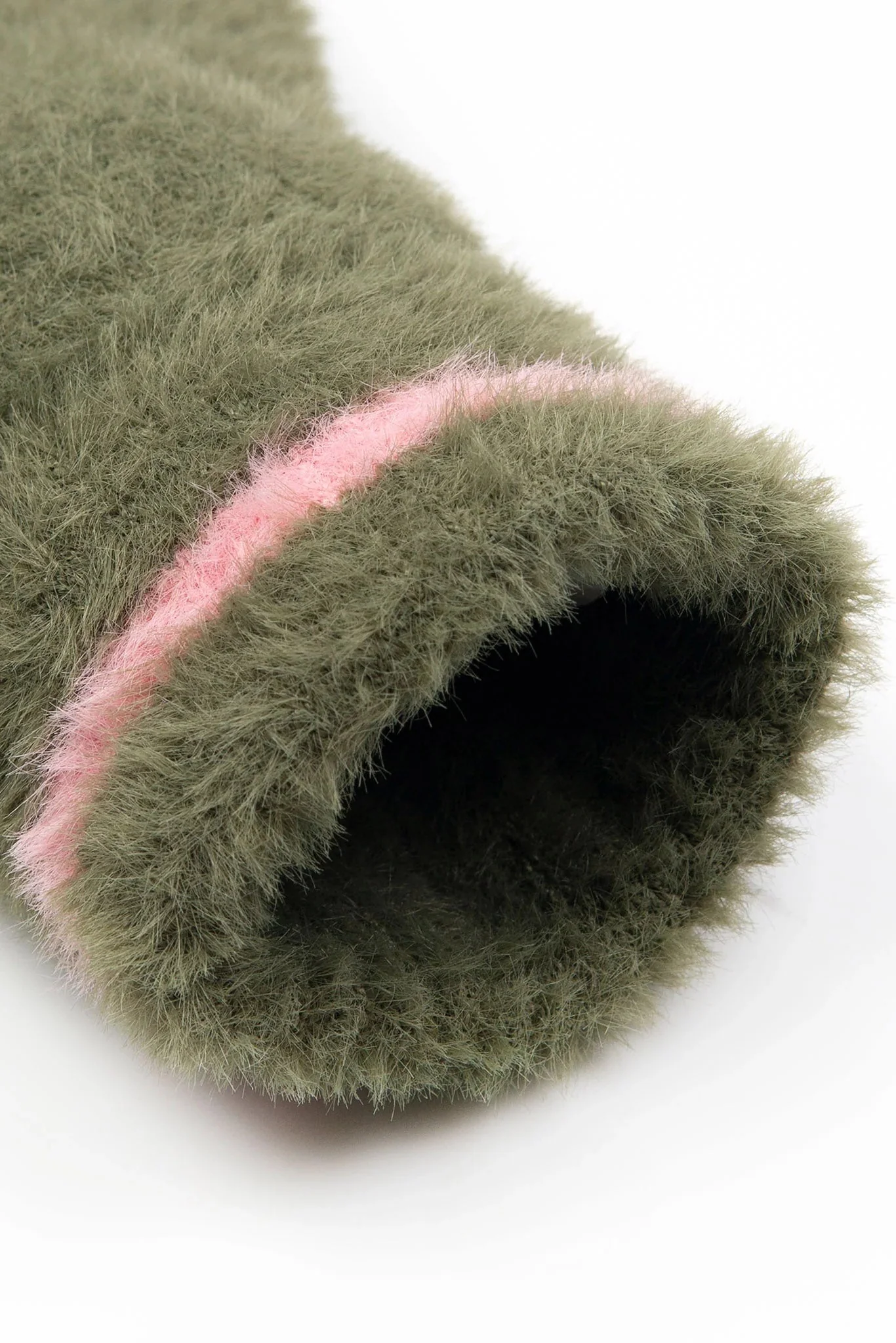 Feather Yarn Supersoft Gloves  - Olive/Pink - Image 3