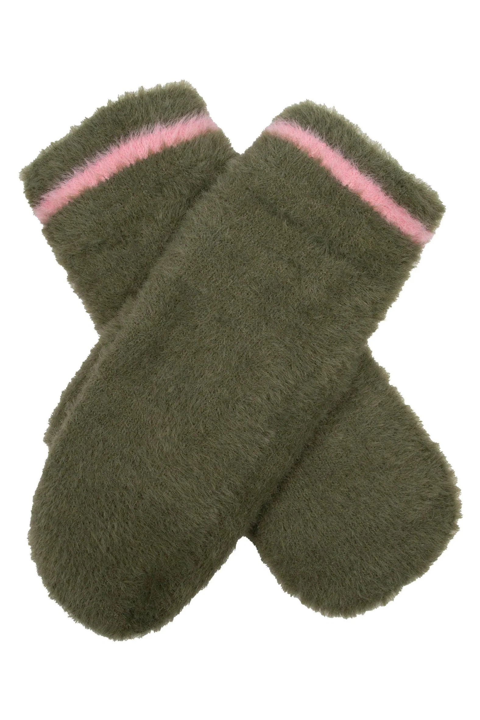 Feather Yarn Supersoft Glove Mittens  - Olive/Pink