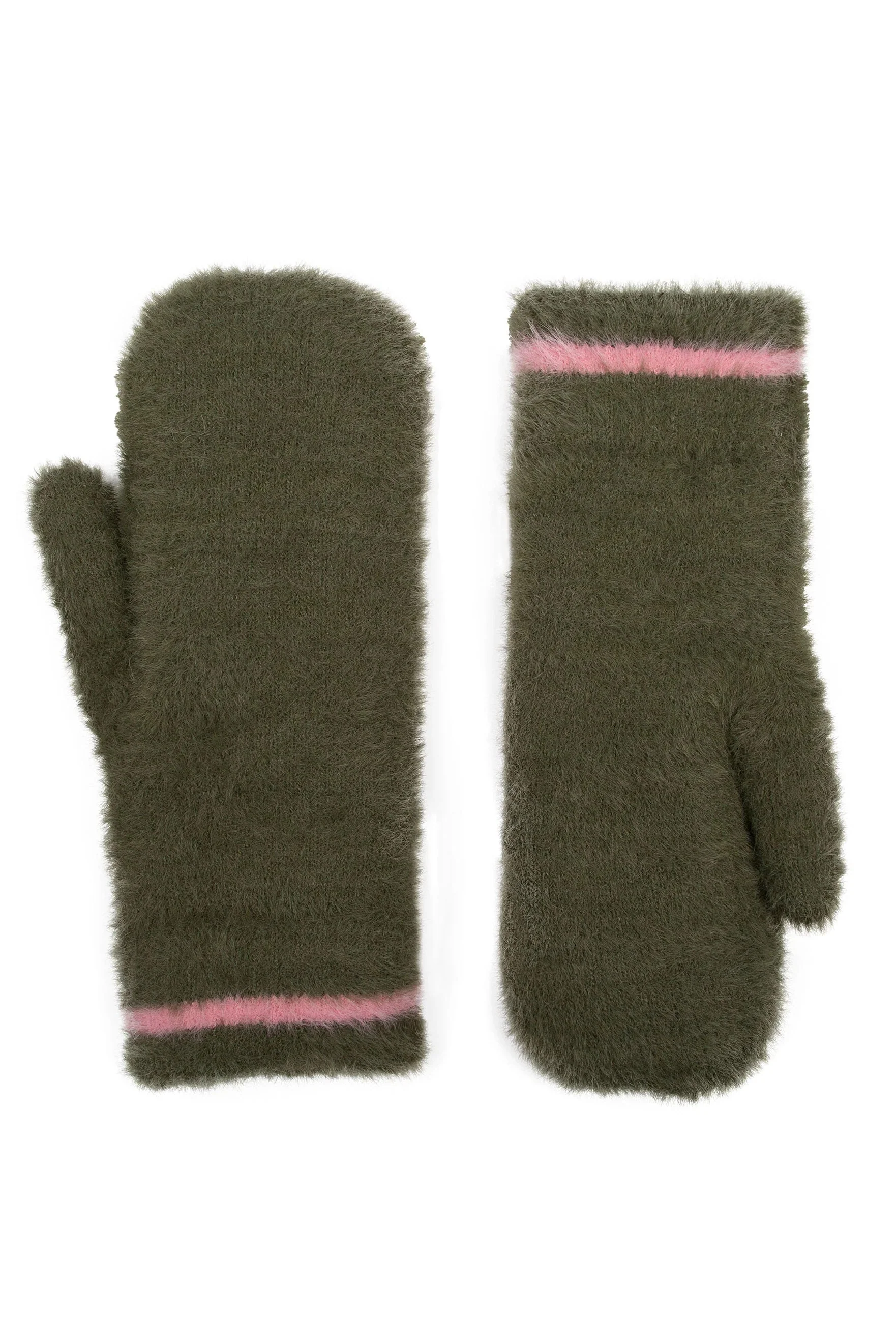 Feather Yarn Supersoft Glove Mittens  - Olive/Pink - Image 2