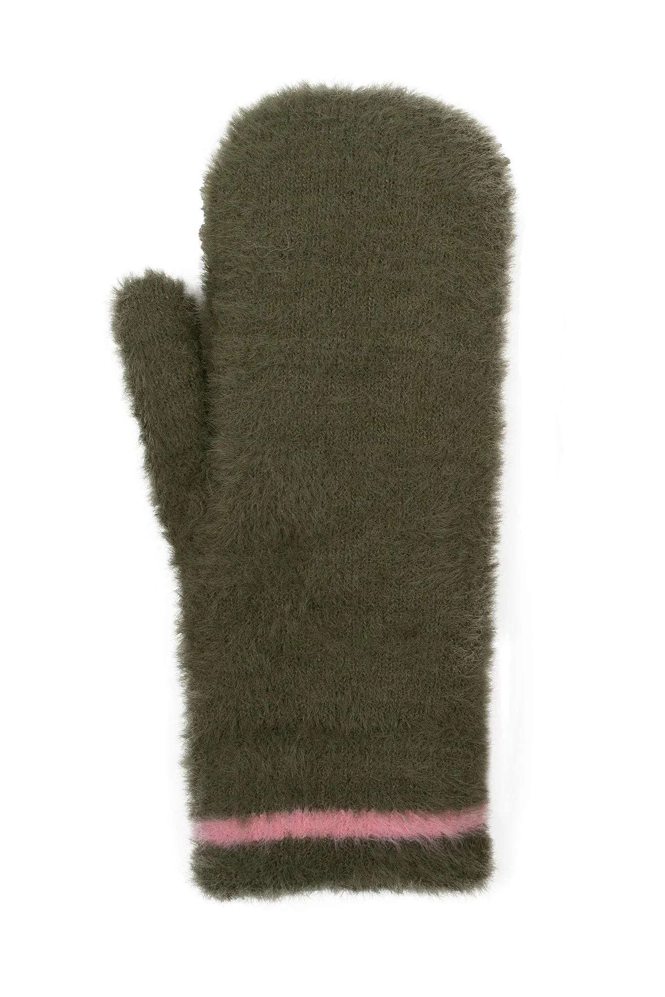 Feather Yarn Supersoft Glove Mittens  - Olive/Pink - Image 3