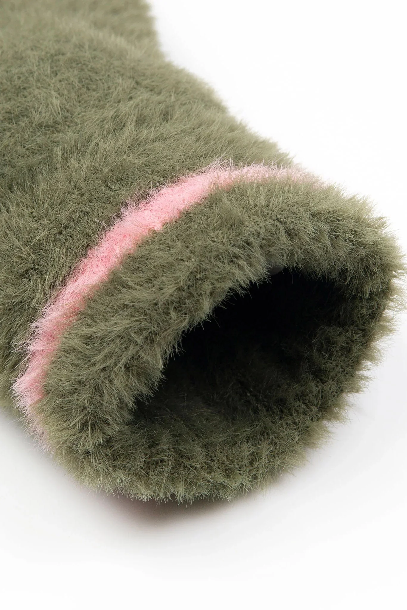 Feather Yarn Supersoft Glove Mittens  - Olive/Pink - Image 5