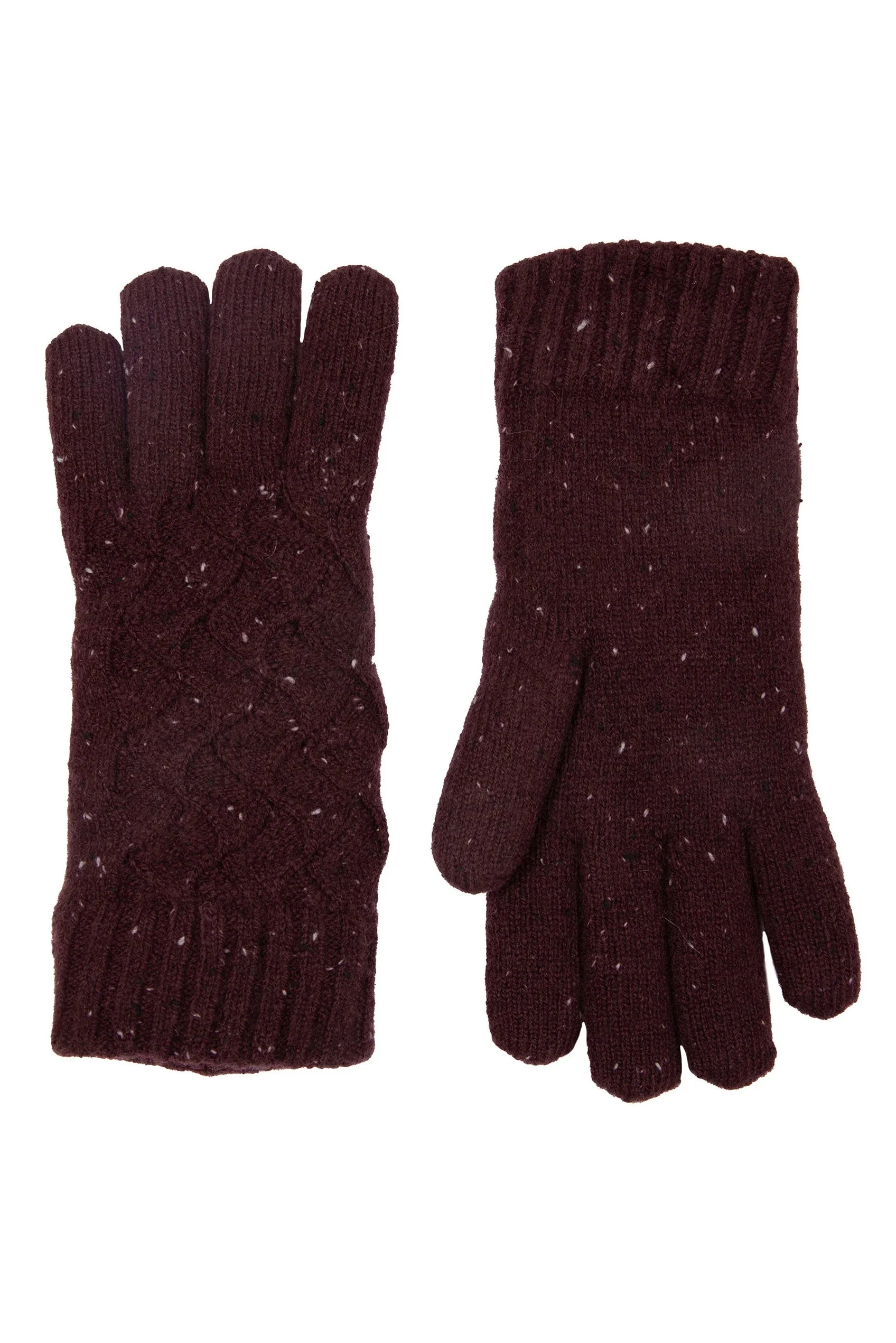 Womens Knitted Marl Gloves - Burgundy - Image 2