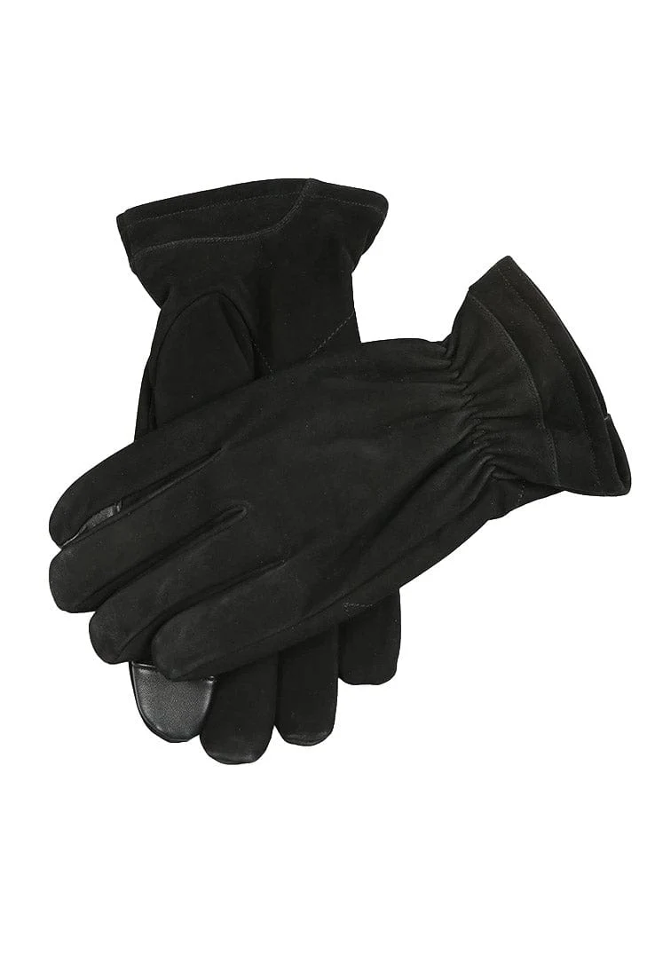 Mens Farnham Wool Lined Nubuck Leather Touchscreen Gloves - Black