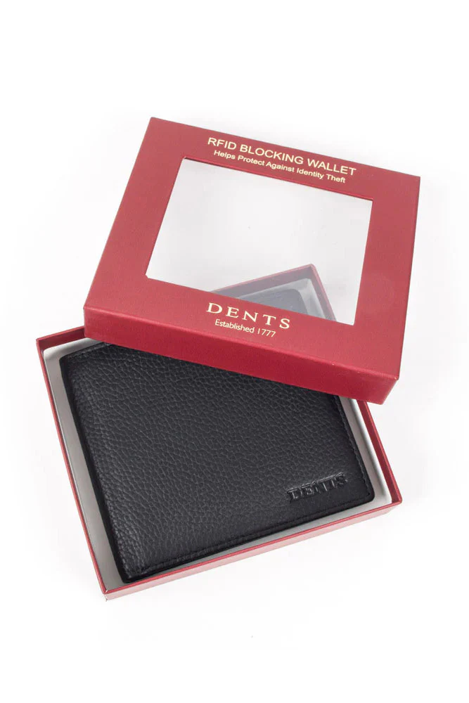 Mens Pebble Grain Leather Slim RFID Billfold Wallet - Black - Image 3