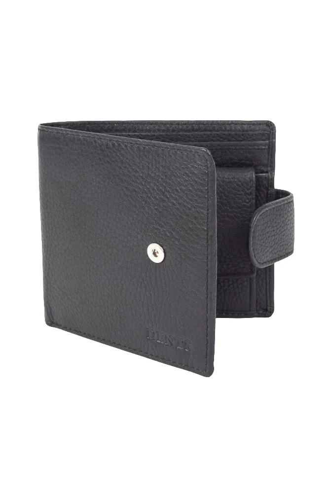 Mens Pebble Grain Leather Stud Closure RFID Wallet - Black