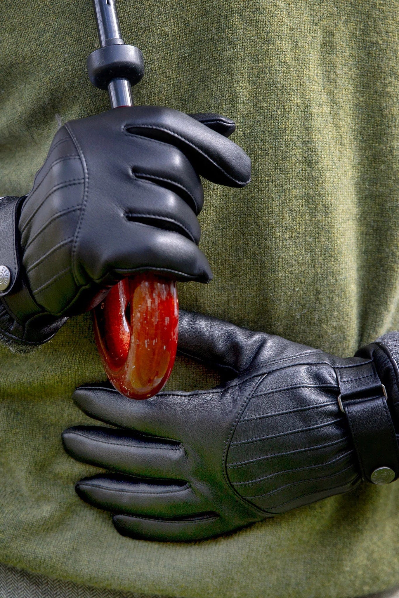 Sherborne Leather Gloves with Stitch Detail - Black/Grey - Image 2