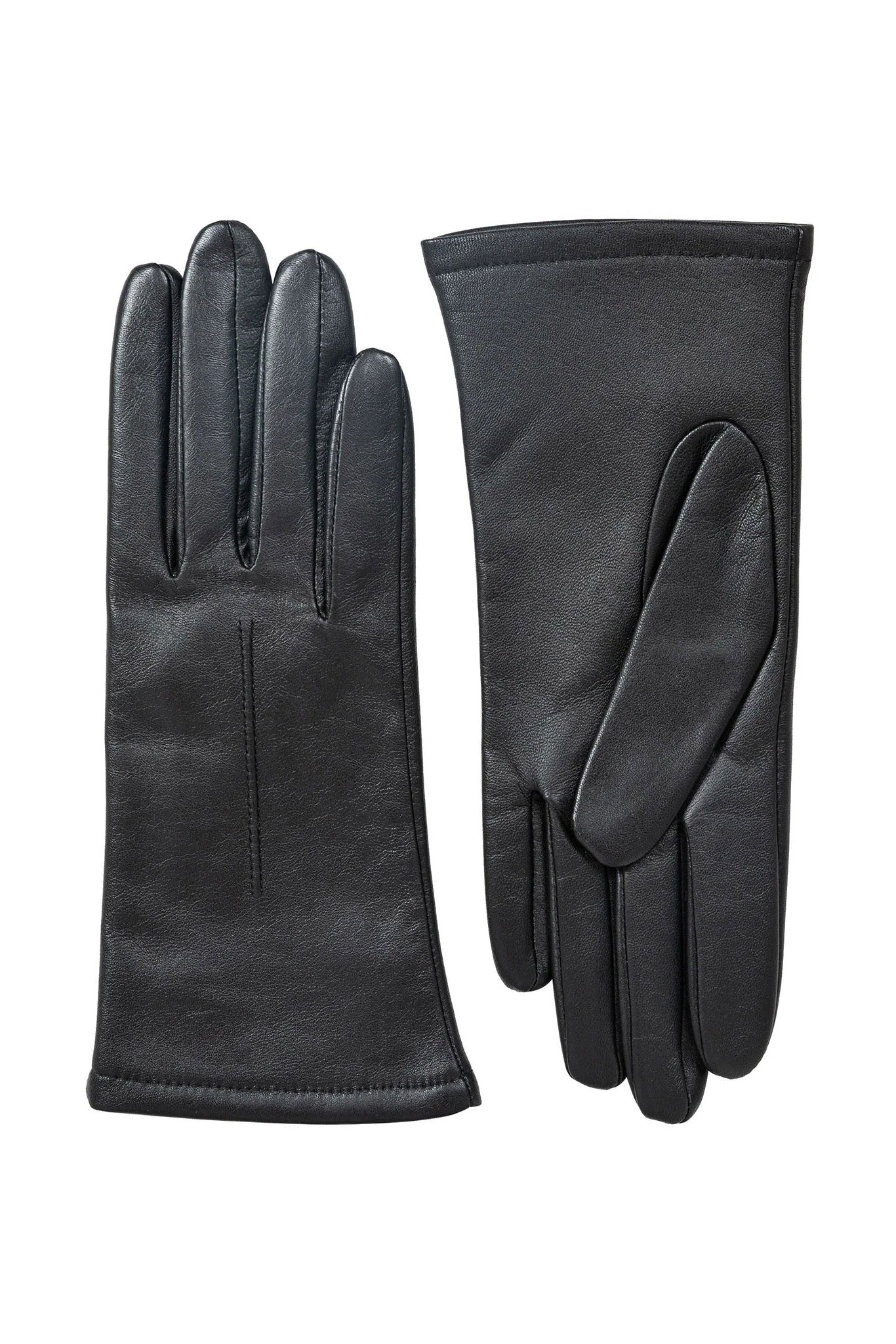 Single Point Lined Leather Gloves - Black - Image 2