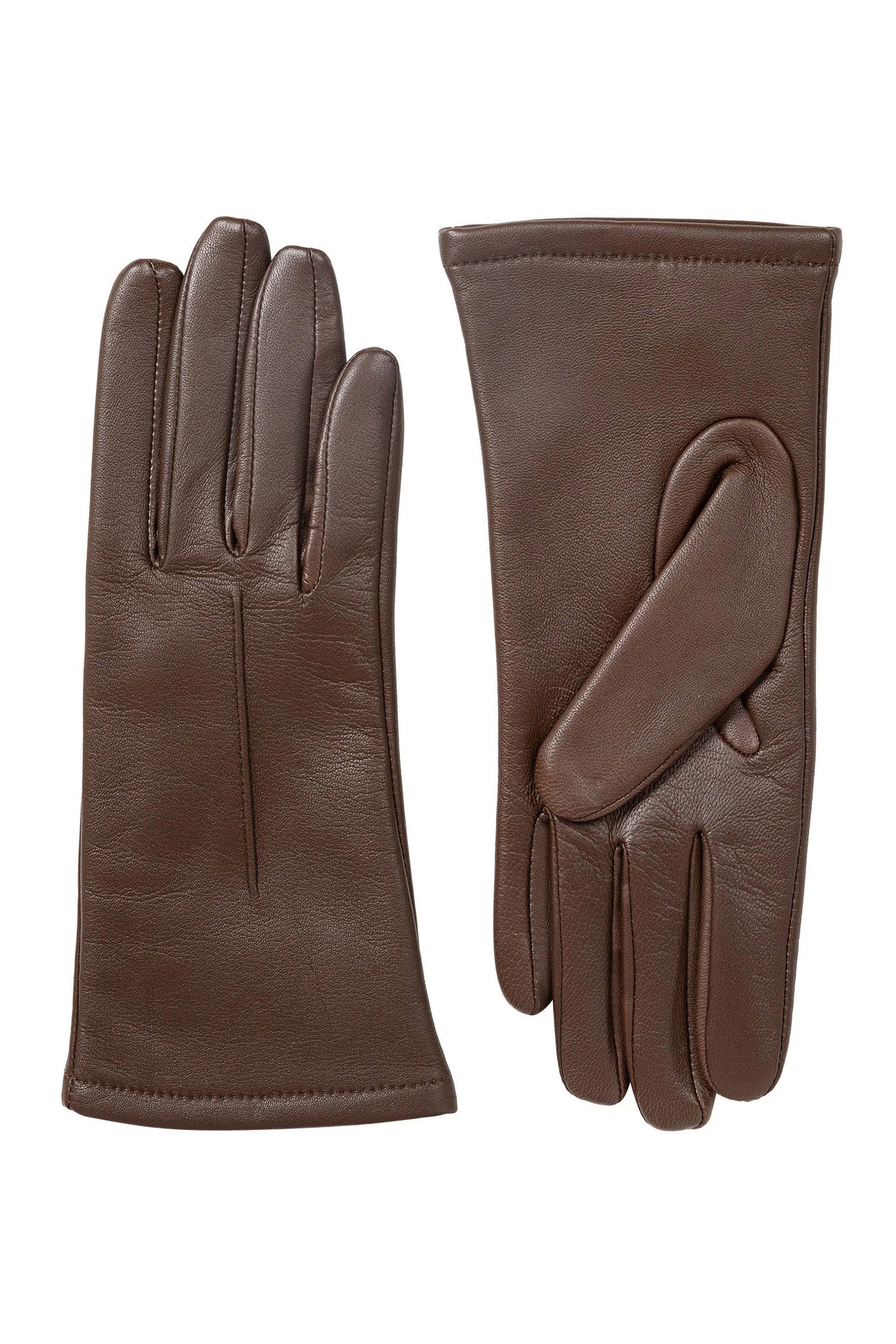 Single Point Lined Leather Gloves - Chestnut - Image 2
