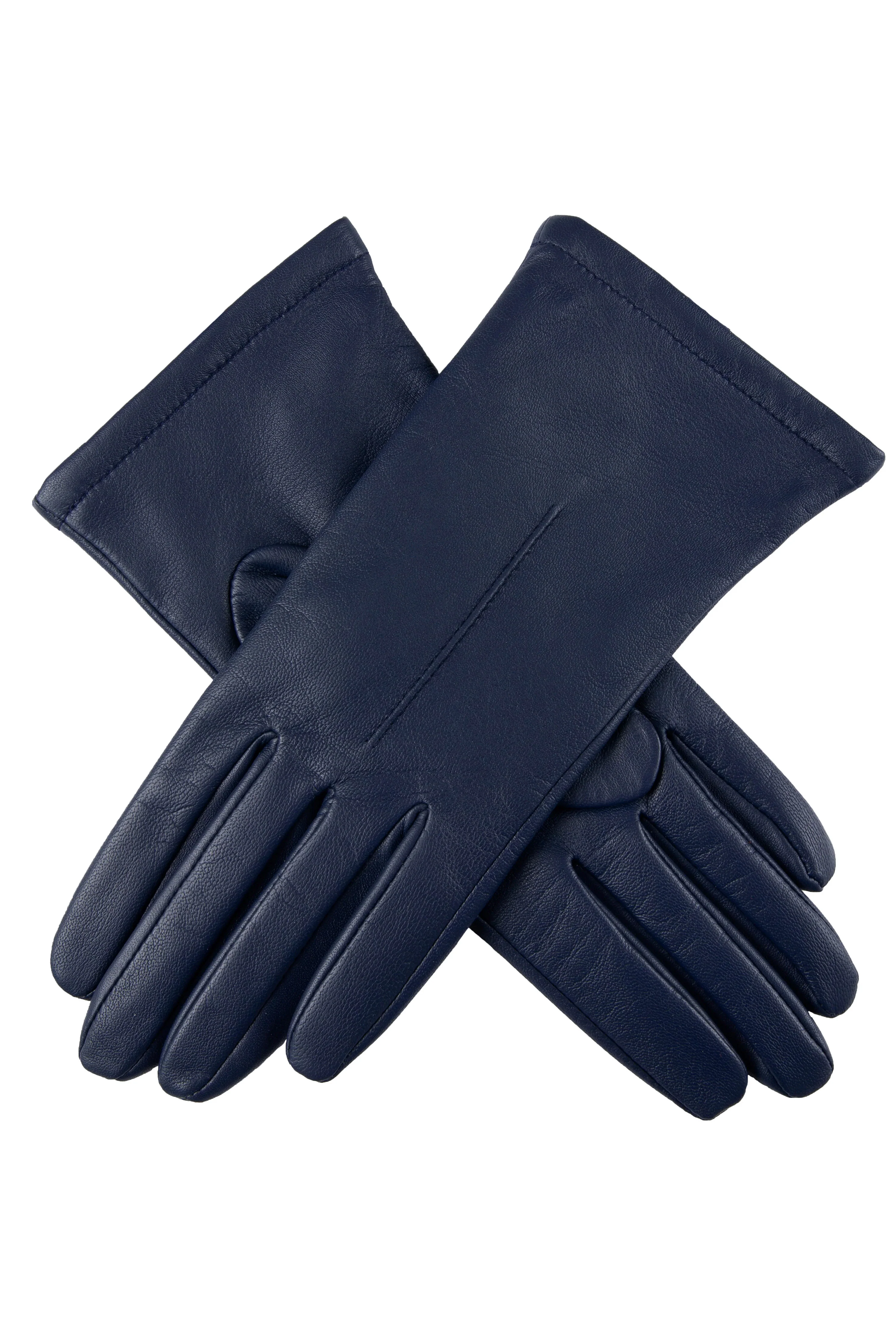 Single Point Lined Leather Gloves - Navy