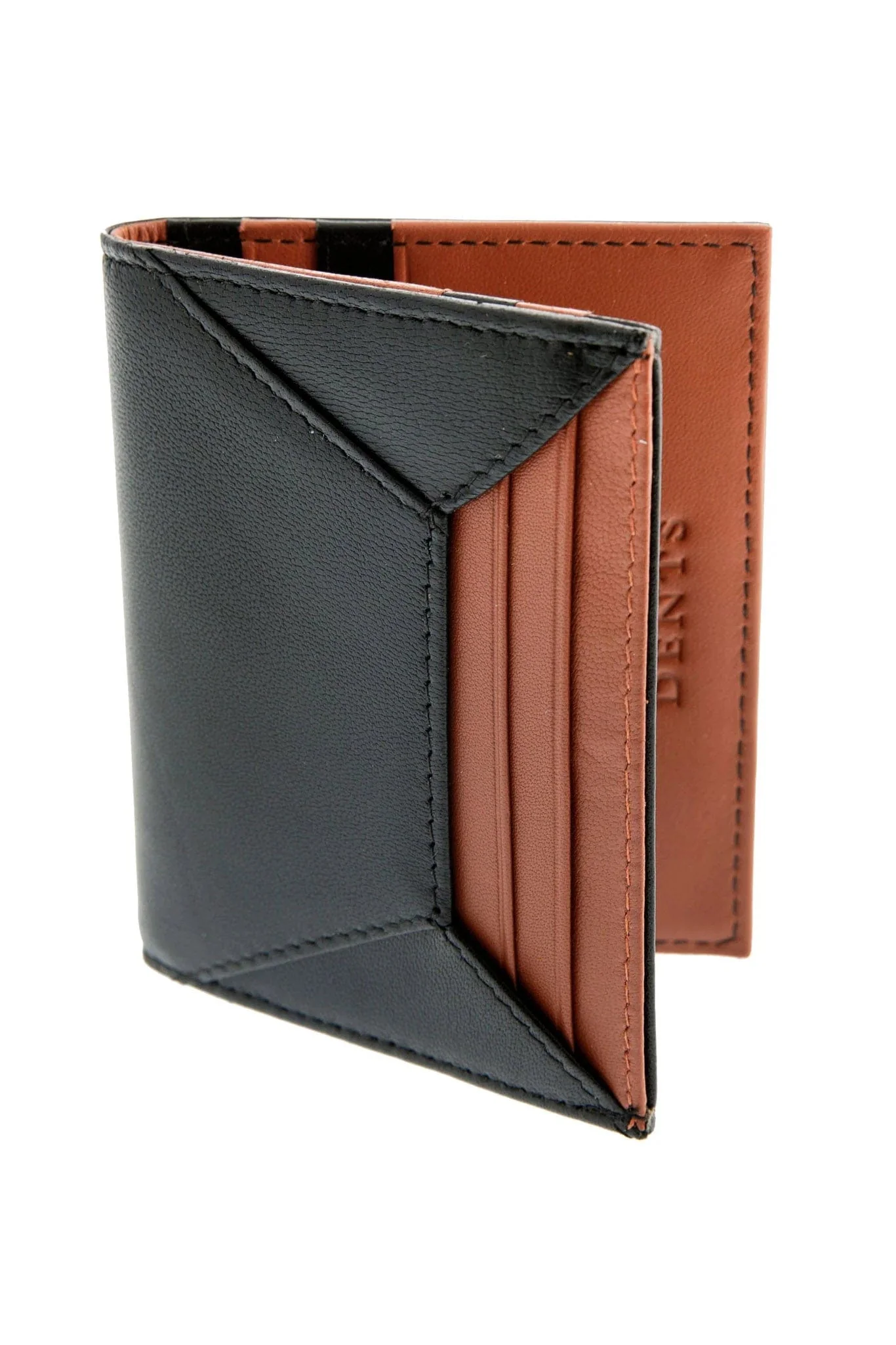 Smooth Leather Card RFID Holder - Black/Highway Tan