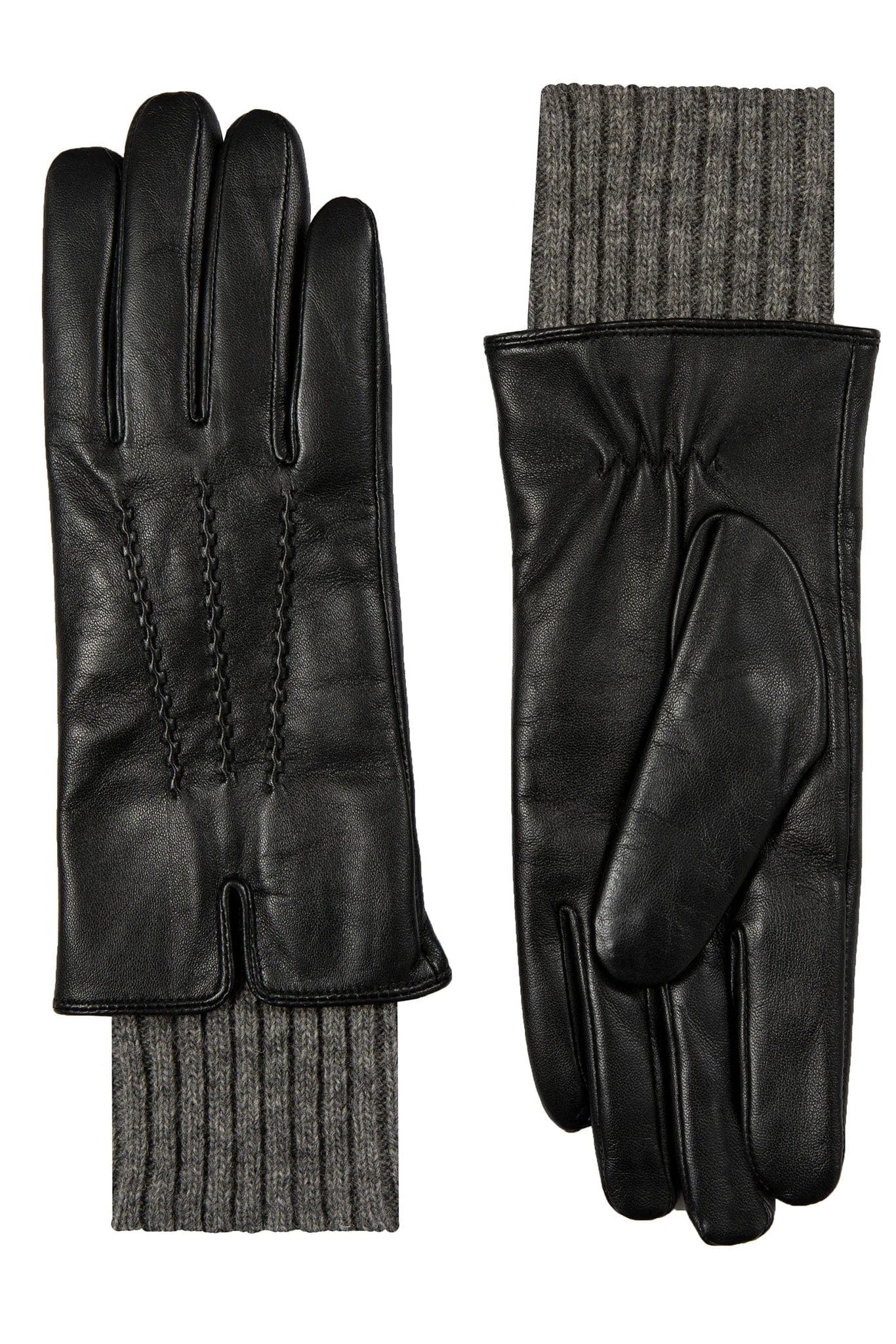 Tamara Leather Glove with Knitted Cuffs - Black/Charcoal - Image 3