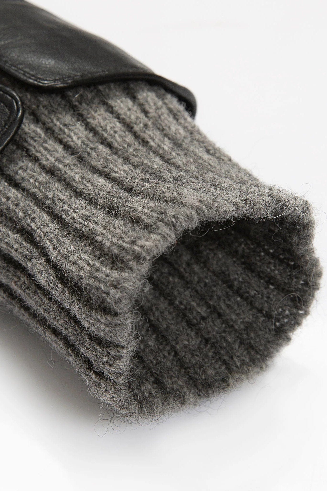 Tamara Leather Glove with Knitted Cuffs - Black/Charcoal - Image 6