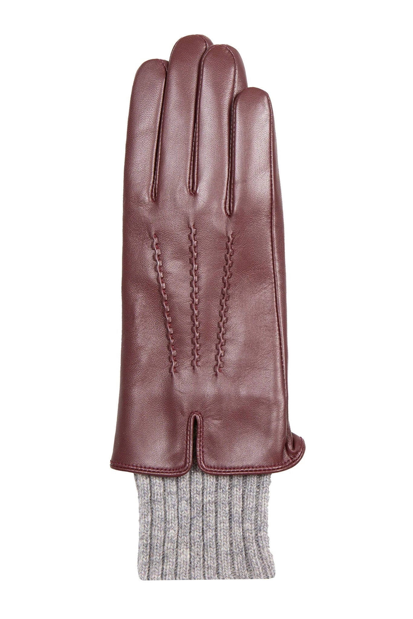 Tamara Leather Glove with Knitted Cuffs - Claret/Dove Grey - Image 4