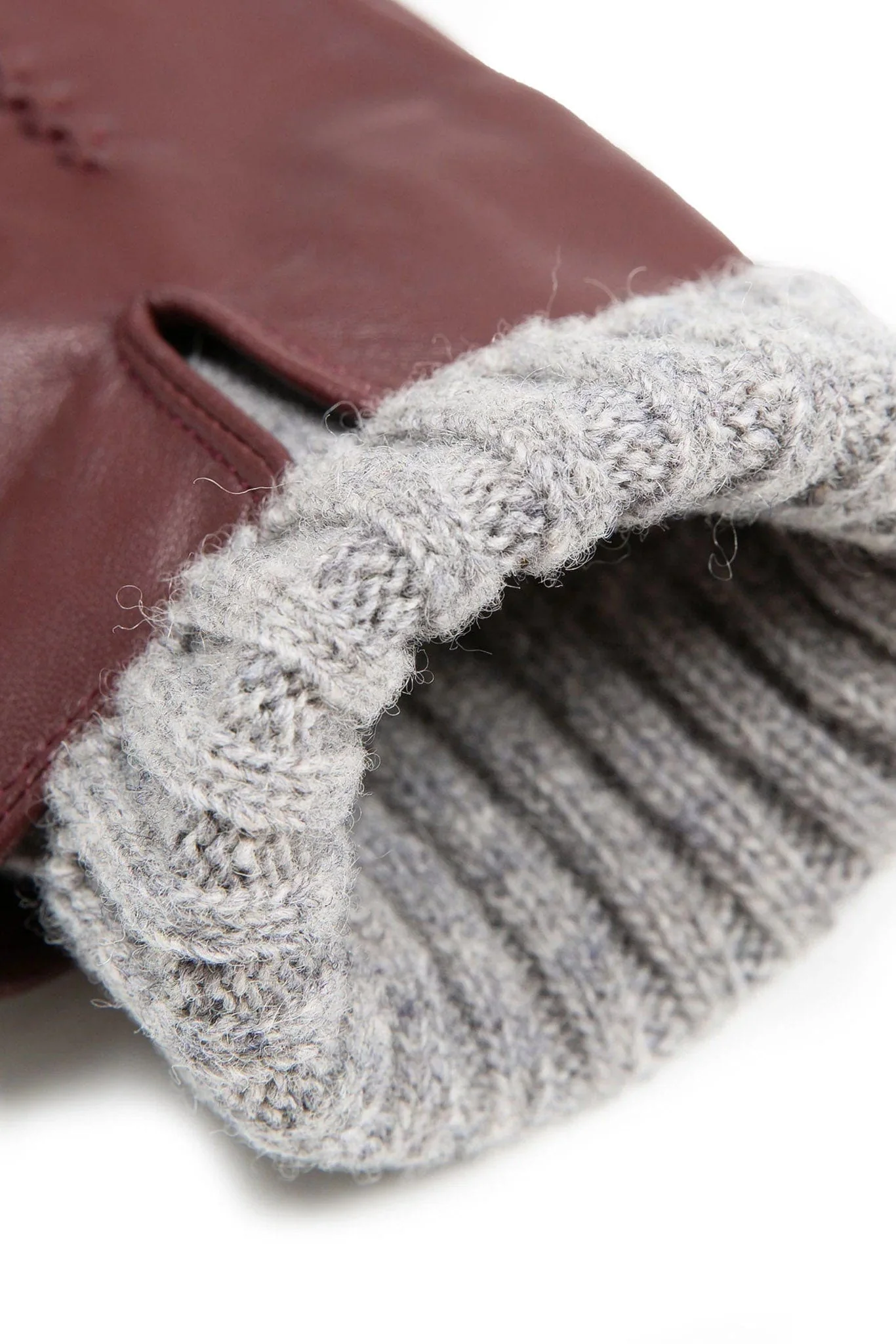 Tamara Leather Glove with Knitted Cuffs - Claret/Dove Grey - Image 5