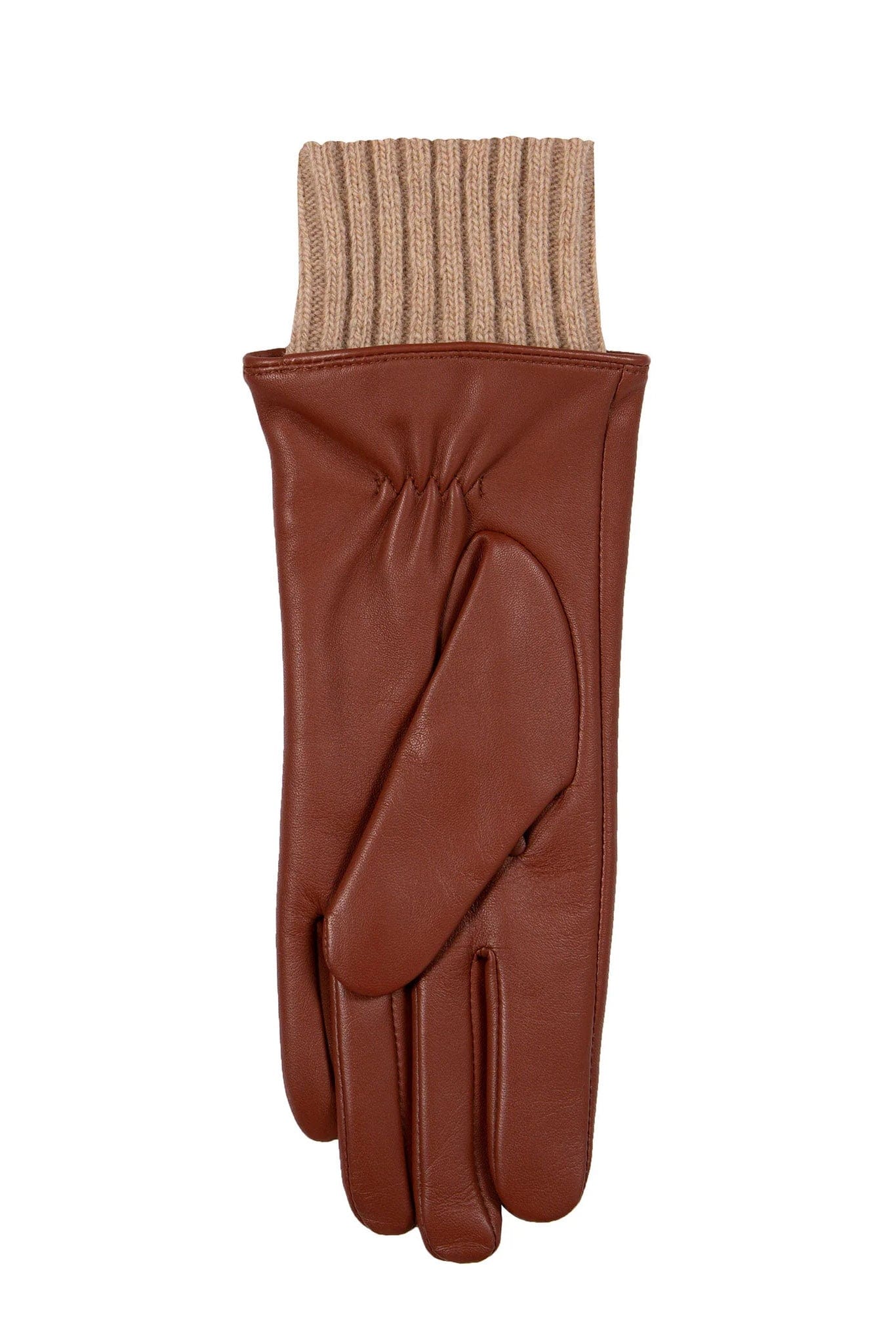 Tamara Leather Glove with Knitted Cuffs - Cognac/Camel - Image 5