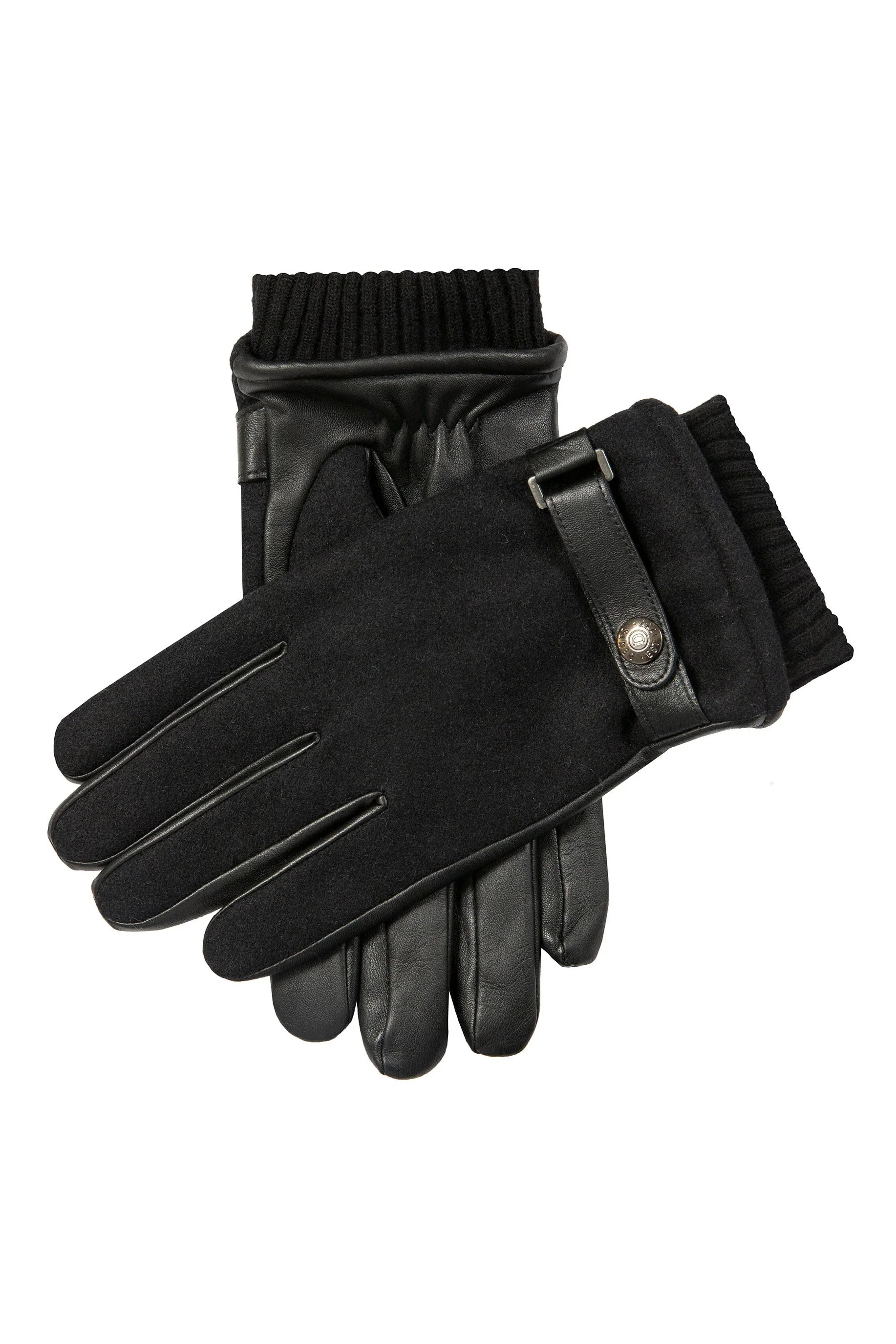 Touchscreen Leather and Flannel Gloves - Black