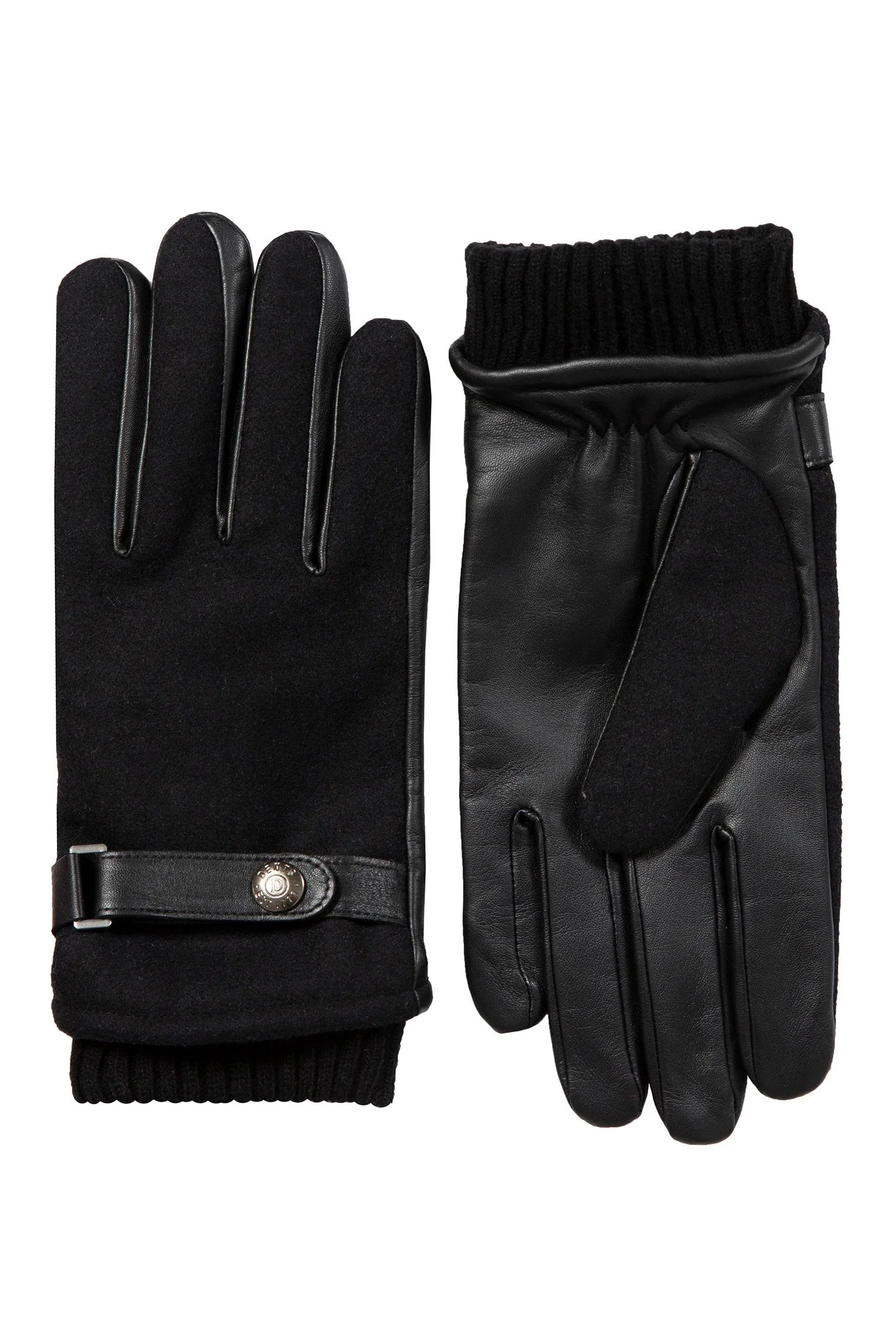Touchscreen Leather and Flannel Gloves - Black - Image 2