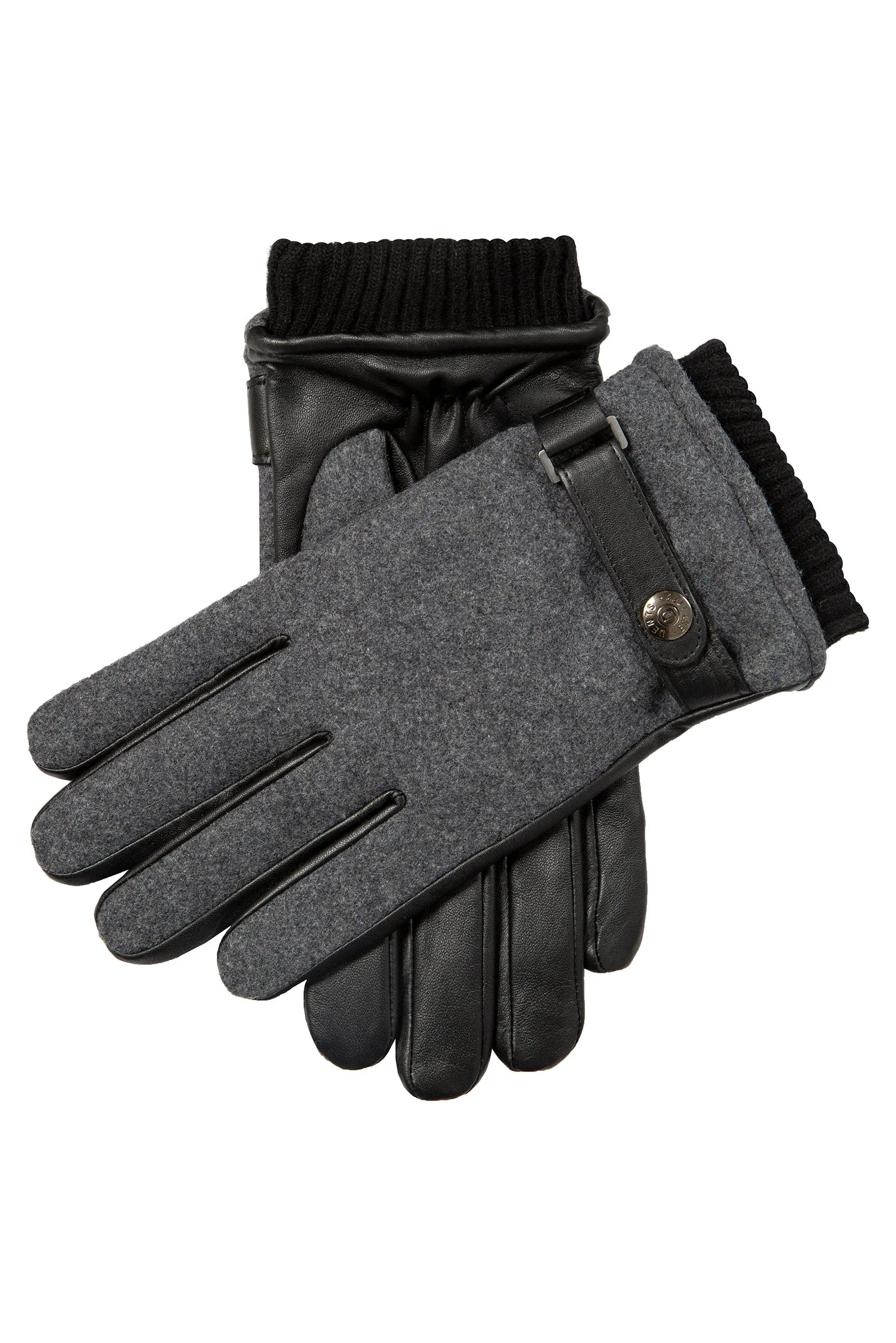 Touchscreen Leather and Flannel Gloves - Charcoal